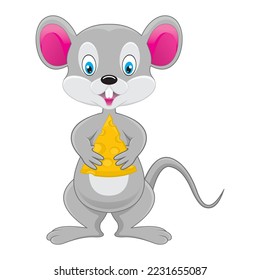mouse with cheese cartoon vector