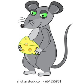 mouse and cheese cartoon vector illustration. rat with cheese cartoon vector illustration.