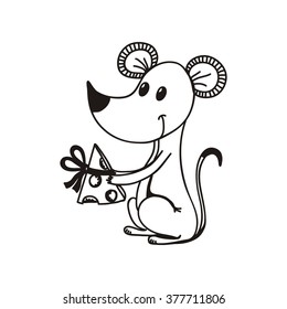 Mouse with cheese cute cartoon vector illustration