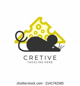 Mouse And Cheese Design Logo Vector