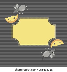 Mouse and cheese gray color frame in vector