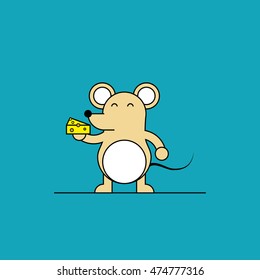 Mouse with cheese in hand.