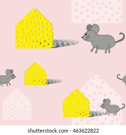 mouse cheese house kid vector illustration background