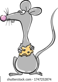 Mouse with cheese , illustration, vector on white background