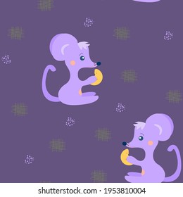 mouse with cheese on a lilac background 