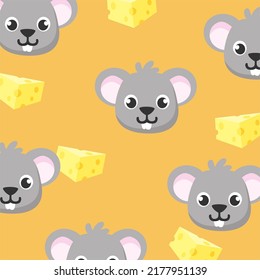 Mouse Cheese Pattern. Happy Simple Mice. Vector texture Mouse