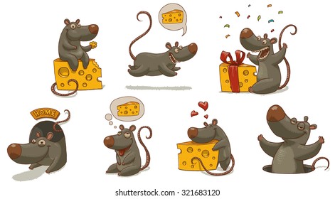 Mouse and cheese set, vector