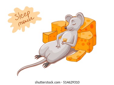 mouse with cheese  sleeping, vector illustration