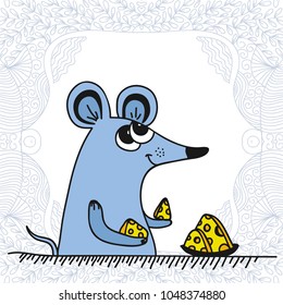 Mouse and cheese. Vector illustration