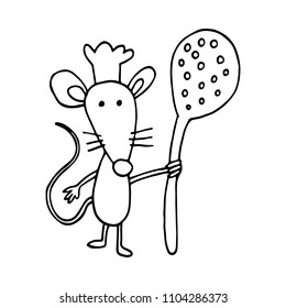 Mouse Chef with Hat. Illustration Vector of a Mouse Cooker