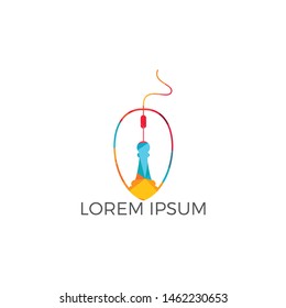 Mouse and chess icon logo design.  Graphic design concept of marketing strategy Outline object.