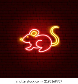 Mouse Chinese Zodiac Neon. Vector Illustration of Asia Promotion.