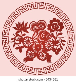 MOUSE Chinese Zodiac Sign in paper cutting style (Vector)