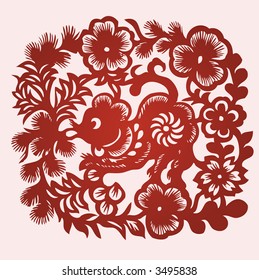 MOUSE Chinese Zodiac Sign in paper cutting style (Vector)