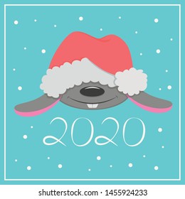 Mouse in a Christmas hat. Symbol of the new year 2020
