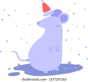 Mouse and Christmas Hat . Mouse vector illustration