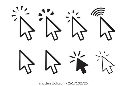 Mouse click cursor collection.Cursor pointer clicking symbol collection. Press, touch and tap with finger sign. Vector illustration eps 10