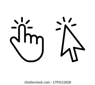 Mausklick-Mauszeiger-Symbol in schwarz-solider Farbe und Linien-Arbeitsvektorgrafik für Infografik, Webseitenpfeile und Fingergrafik
