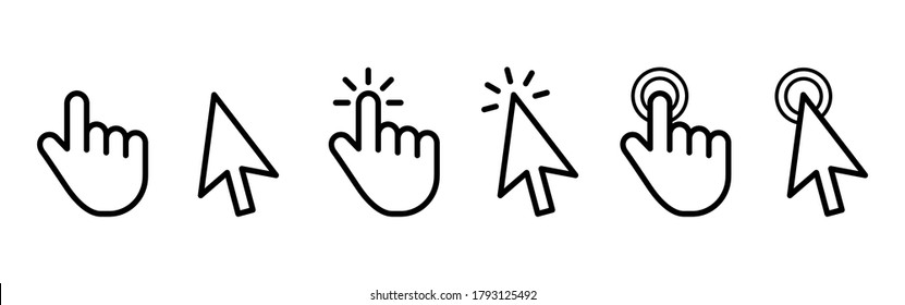 mouse click cursor icon in black solid color and line work-vector illustration for info graphic, websites-arrow and finger illustration