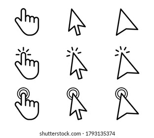 mouse click cursor icon in black solid color and line work-vector illustration for info graphic, websites-arrow and finger illustration