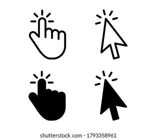 mouse click cursor icon in black solid color and line work-vector illustration for info graphic, websites-arrow and finger illustration