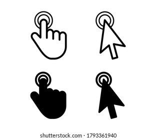 mouse click cursor icon in black solid color and line work-vector illustration for info graphic, websites-arrow and finger illustration