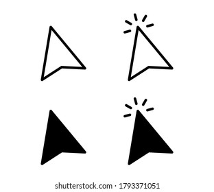 mouse click cursor icon in black solid color and line work-vector illustration for info graphic, websites-arrow and finger illustration