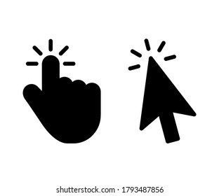 mouse click cursor icon in black solid color vector illustration., websites graphic arrow and finger illustration