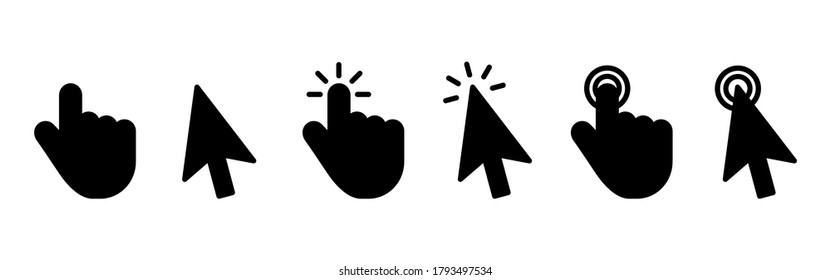 mouse click cursor icon in black solid color and line work-vector illustration for info graphic, websites-arrow and finger illustration