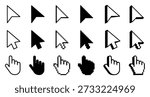 Mouse click cursor icon set. Cursor set in hand and arrow forms. Pixel cursor icon