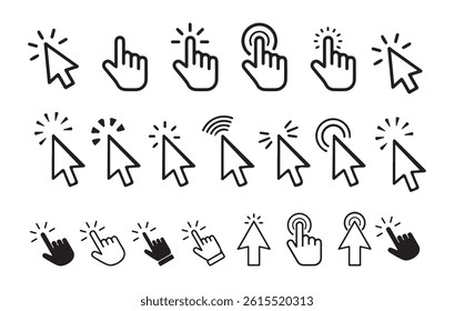 Mouse click cursor icon set. Hand finger and arrow cursor pointer symbol. Vector Illustration Eps 10