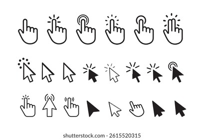 Mouse click cursor icon set. Hand finger and arrow cursor pointer symbol. Vector Illustration Eps 10