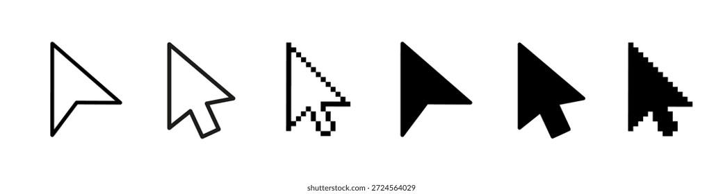 Conjunto de iconos de cursor de Hacer clic de ratón. Conjunto de cursores en formas de flecha. Icono de cursor de píxeles