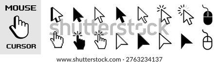 Mouse click cursor icon set, Cursor, click icons set. Click set vector. arrow and mouse forms, vector illustration.