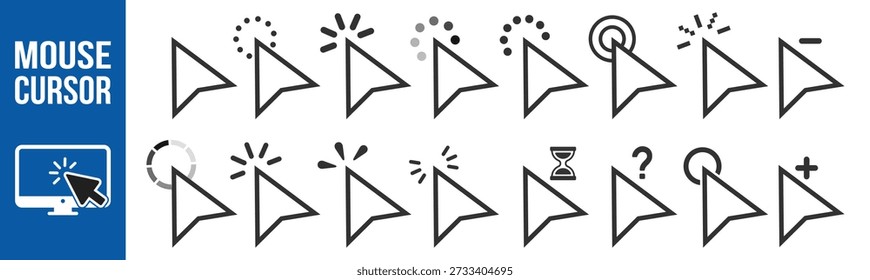Mouse click cursor icons set. Arrow and pointer cursor collection. Vector illustration on transparent background