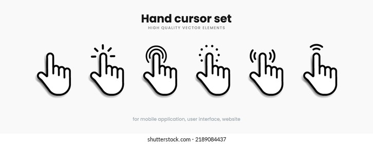 Mouse click cursor set. Hand Cursor. Click icon. Mouse pointer set. Arrow cursor. Pointer click icon. Clicking cursor, pointing hand clicks and waiting loading icons. Website arrows or hand icon.