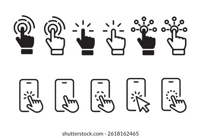 Mouse click cursor set. Hand Cursor. Click cursor blank button icon isolated on transparent background. Vector Illustration