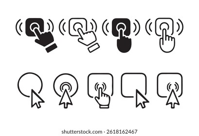 Mouse click cursor set. Hand Cursor. Click cursor blank button icon isolated on transparent background. Vector Illustration