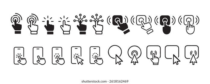 Mouse click cursor set. Hand Cursor. Click cursor blank button icon isolated on transparent background. Vector Illustration