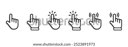 Mouse click cursor set. Hand Cursor. Click icon. Mouse pointer set. Arrow cursor. Pointer click icon. Clicking cursor, pointing hand clicks and waiting loading icons. Website arrows or hand icon.