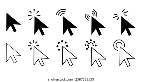 Mouse click cursor set, Cursor, click icons set. Click set vector. arrow and mouse forms, vector illustration.