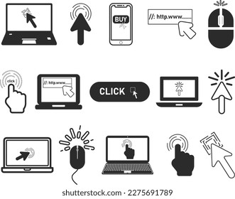 Mouse click icon set, 15 cursor click icon set 