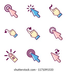 Mouse click icons set. Cartoon set of 9 mouse click vector icons for web isolated on white background