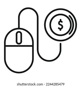 Maus klicken Sie monetisieren Symbol Umriss-Vektorgrafik. Medienstrategie. Hauptertrag