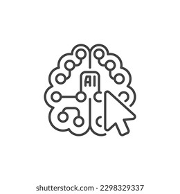 Mouse Click on AI Brain vector Artificial Intelligence concept icon or symbol in outline style 