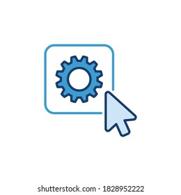 Pulso del ratón sobre el botón con el concepto de vector de la rueda de Cog icono moderno o elemento de logotipo 