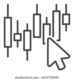 Mouse click on Candlestick chart vector e-trading concept outline icon or design element