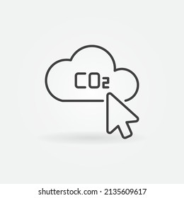 Pulso del ratón sobre el dióxido de carbono o el cursor sobre el CO2 Cloud vector delgado concepto de línea o elemento de diseño