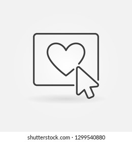 Mouse click on Heart Button vector concept line icon. Button with Heart and Cursor Valentine's Day outline symbol