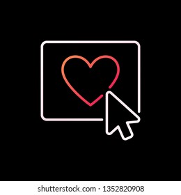 Mouse click on Heart Button vector colorful outline icon. Button with Heart and Cursor Valentine's Day linear symbol on dark background